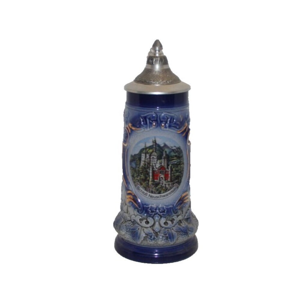 German Neuschwanstein Castle Beer Lidded SteinArmin Bay  Hand Painted 9"